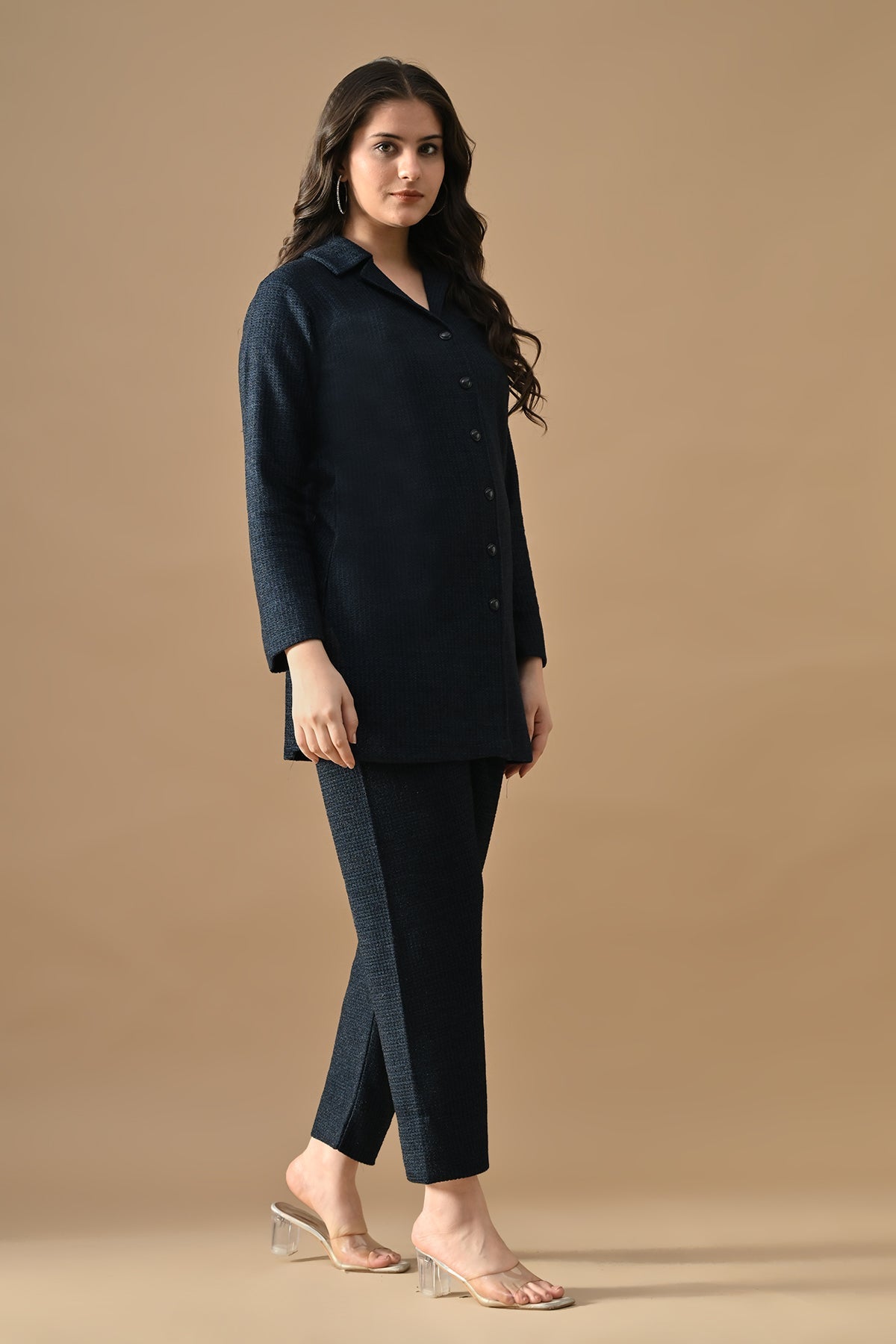 Winter Blue Solid Knitted Co-Ord Set