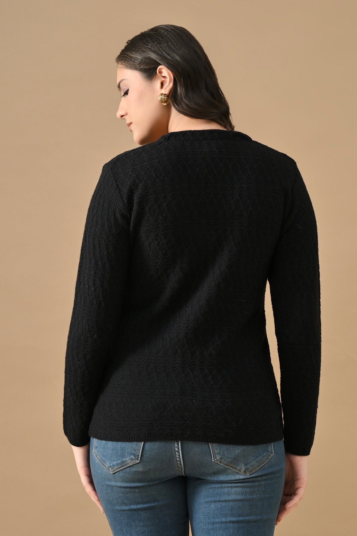 Winter Black Knitted V-Neck Cardigan