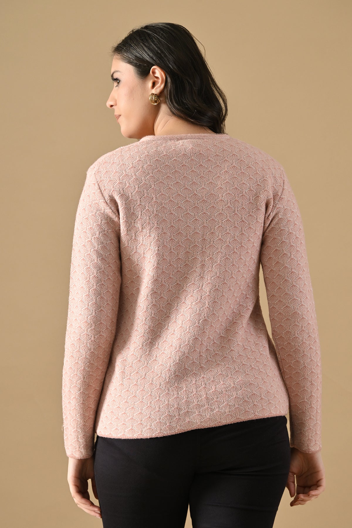 Winter Pink Woven Stone Embellishment V-Neck Cardigan