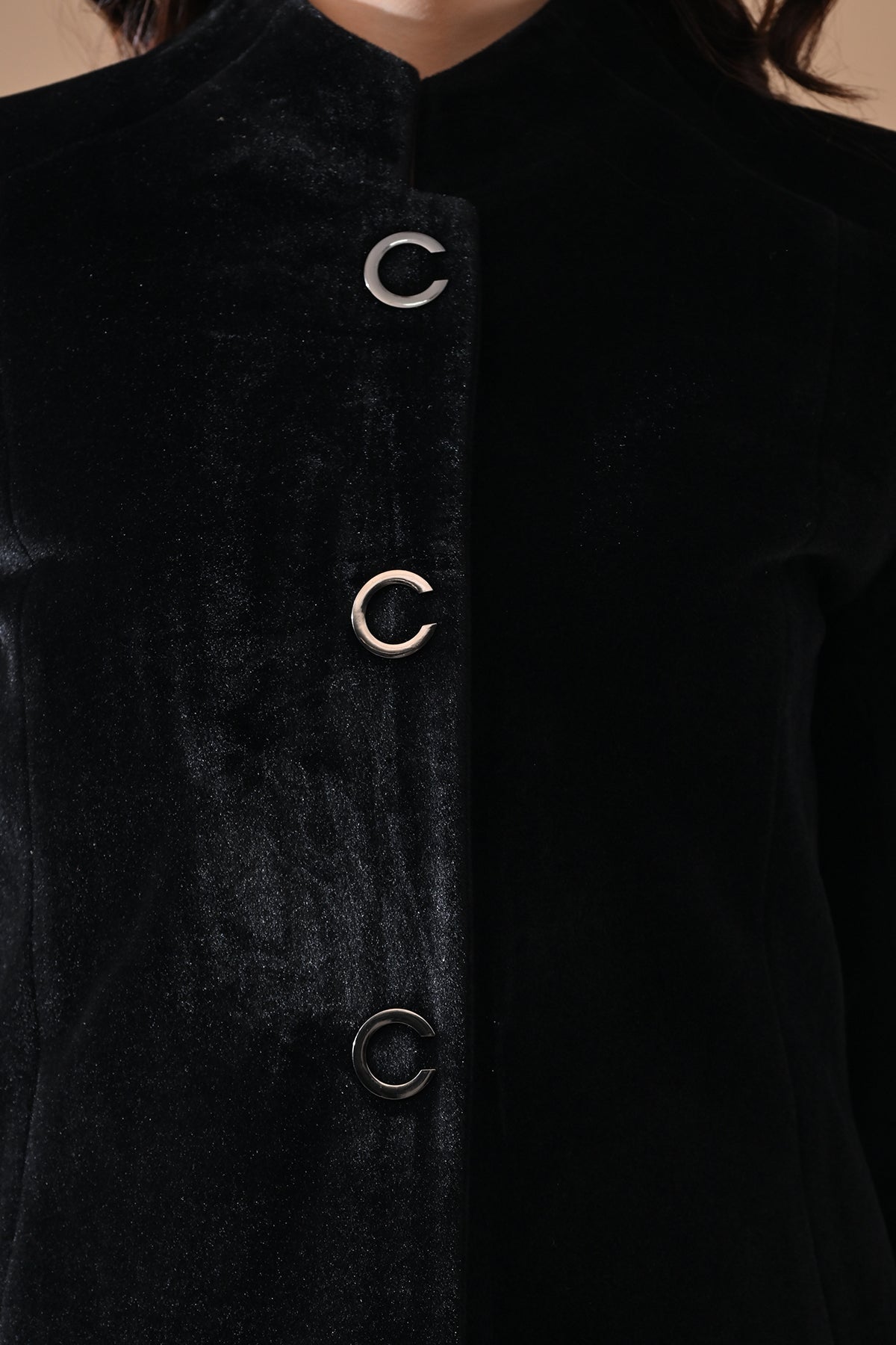 Winter Black Solid Mandarin Collar Neck Overcoat