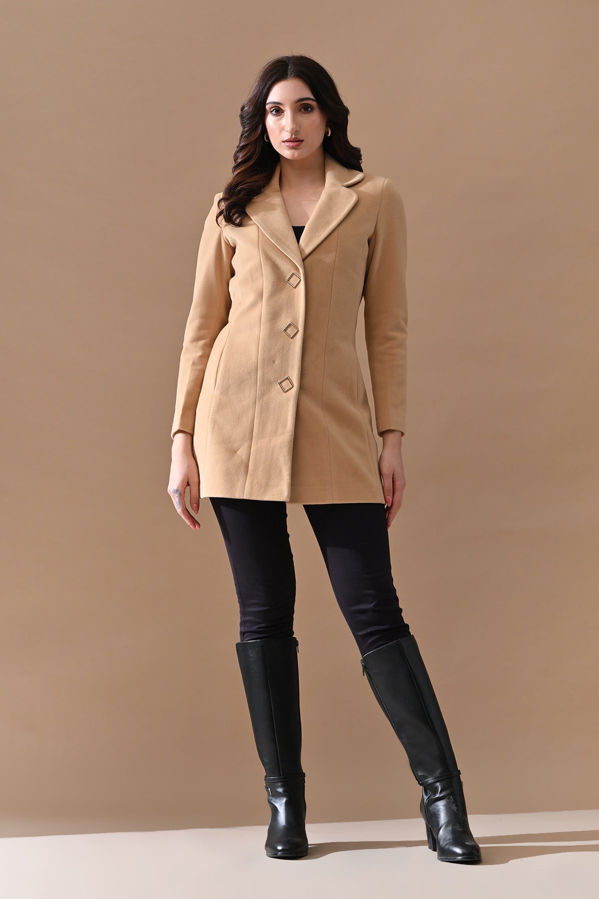 Winter Fawn Classic Notch Collar Neck Overcoat