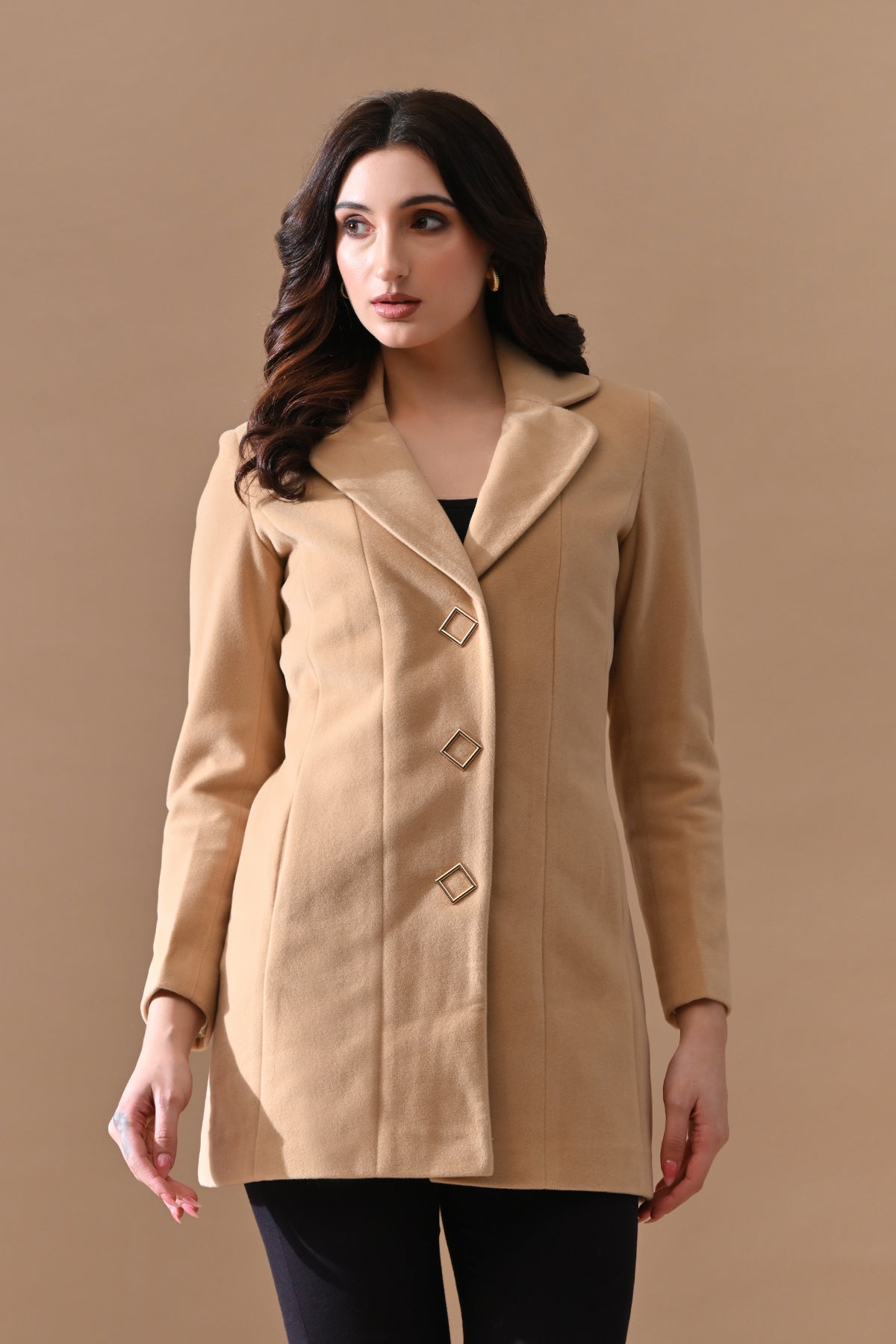 Winter Fawn Classic Notch Collar Neck Overcoat