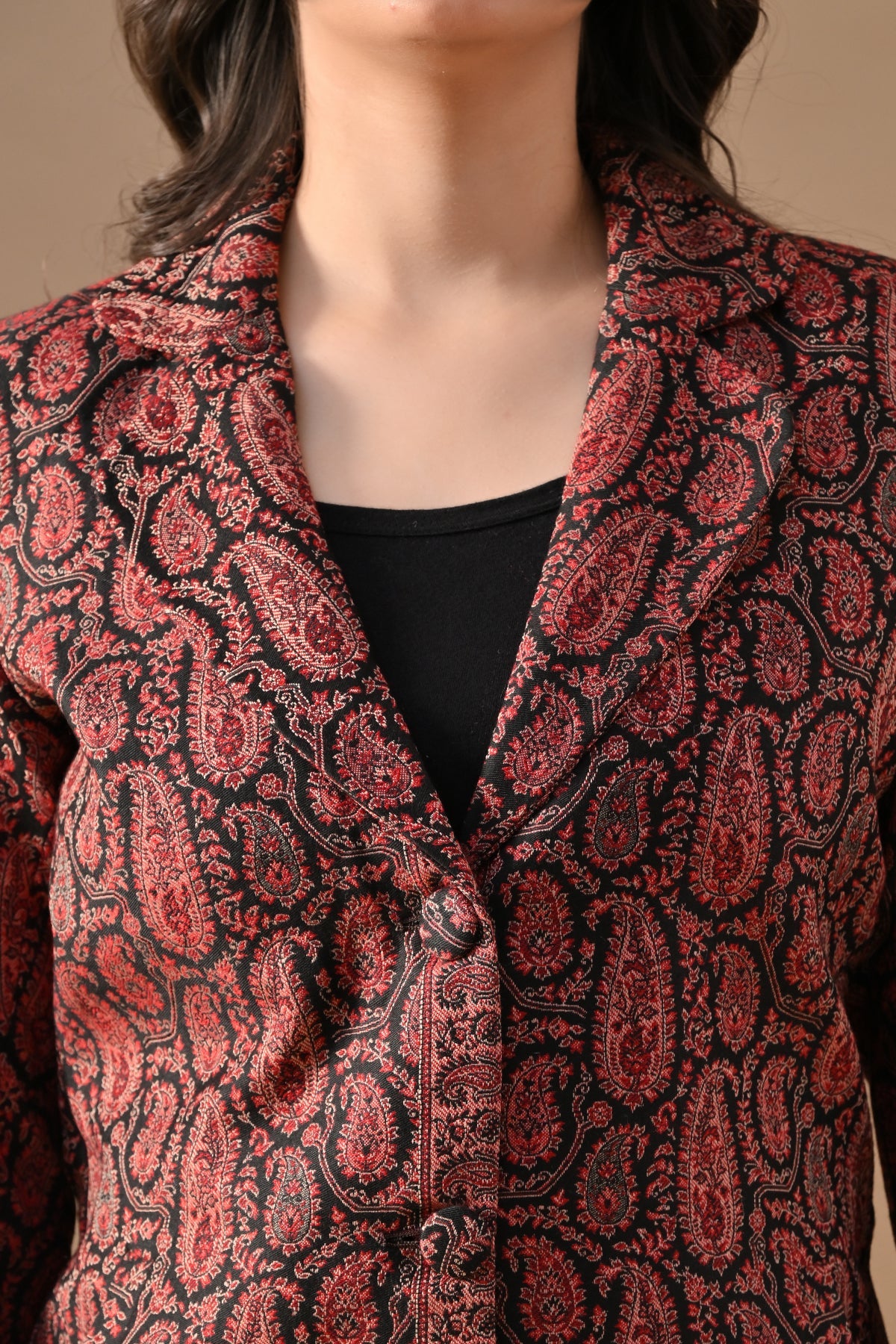 Winter Black Self-Design Notch Collar Neck Overcoat