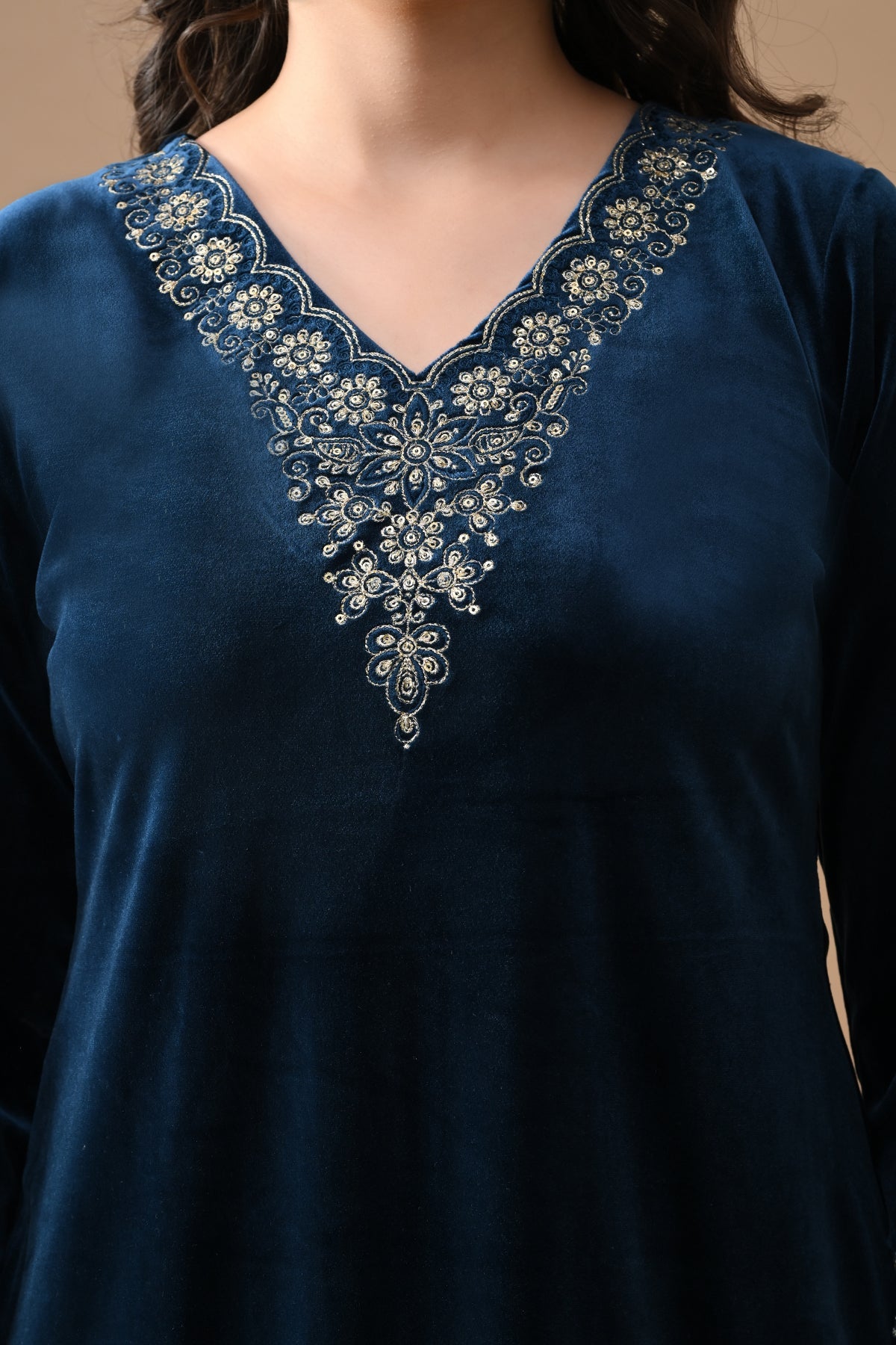 Teal Blue Zari Embroidered Kurta 3 Pcs Set