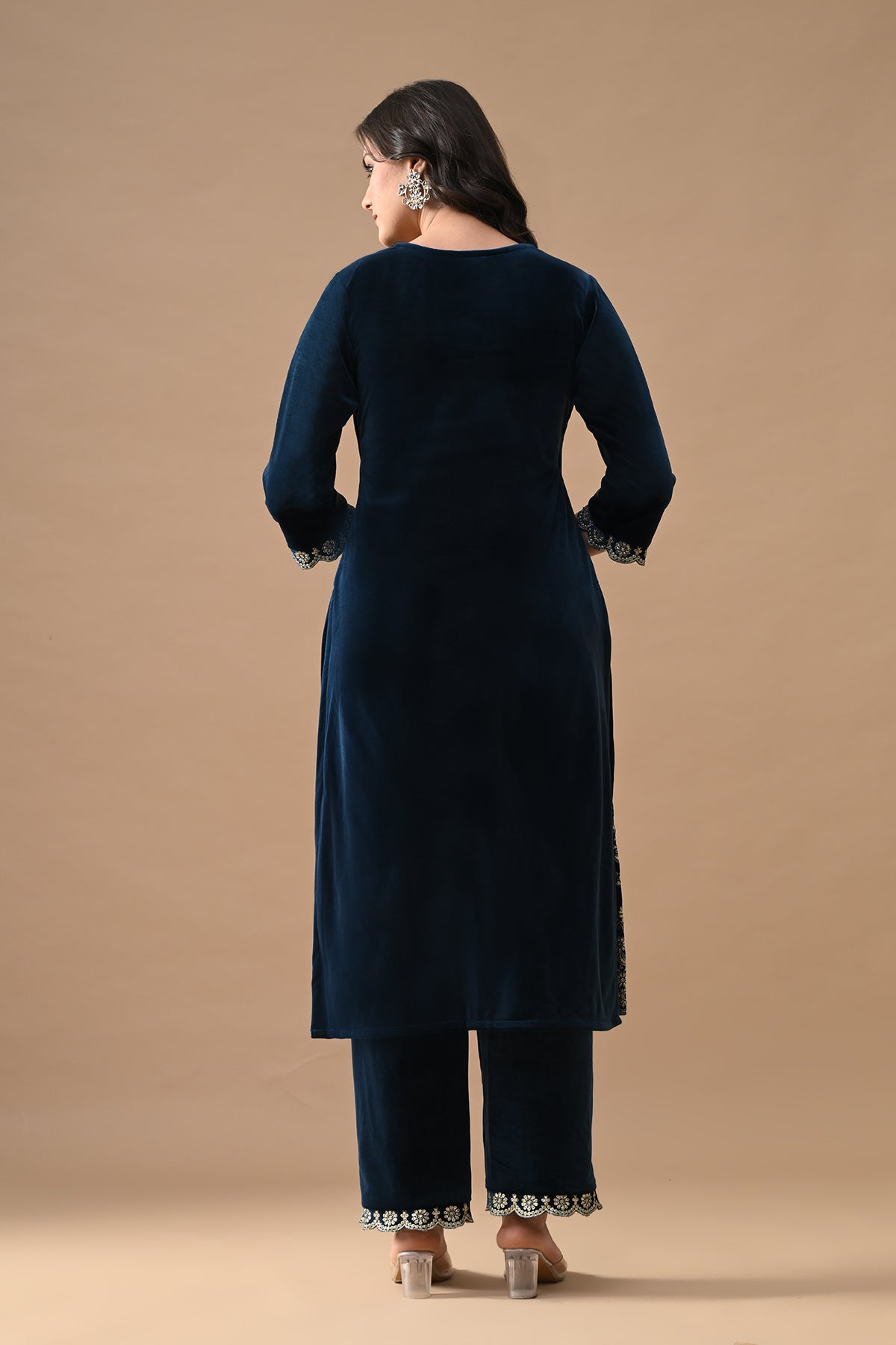 Teal Blue Zari Embroidered Kurta 3 Pcs Set