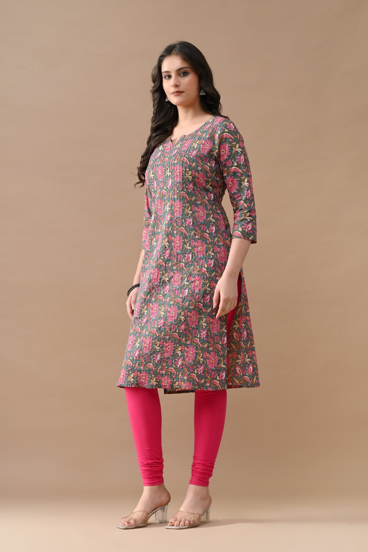 Green Printed Straight Kurta