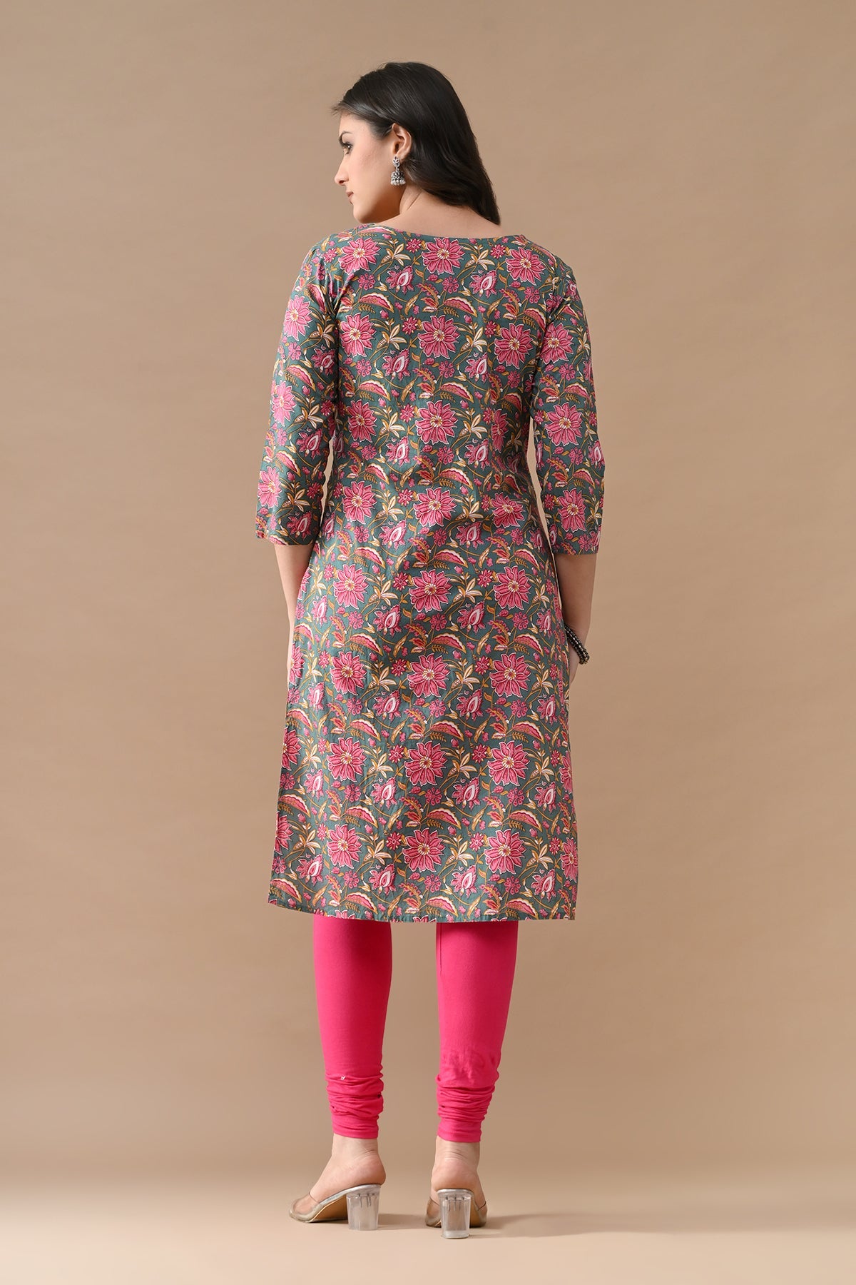 Green Printed Straight Kurta