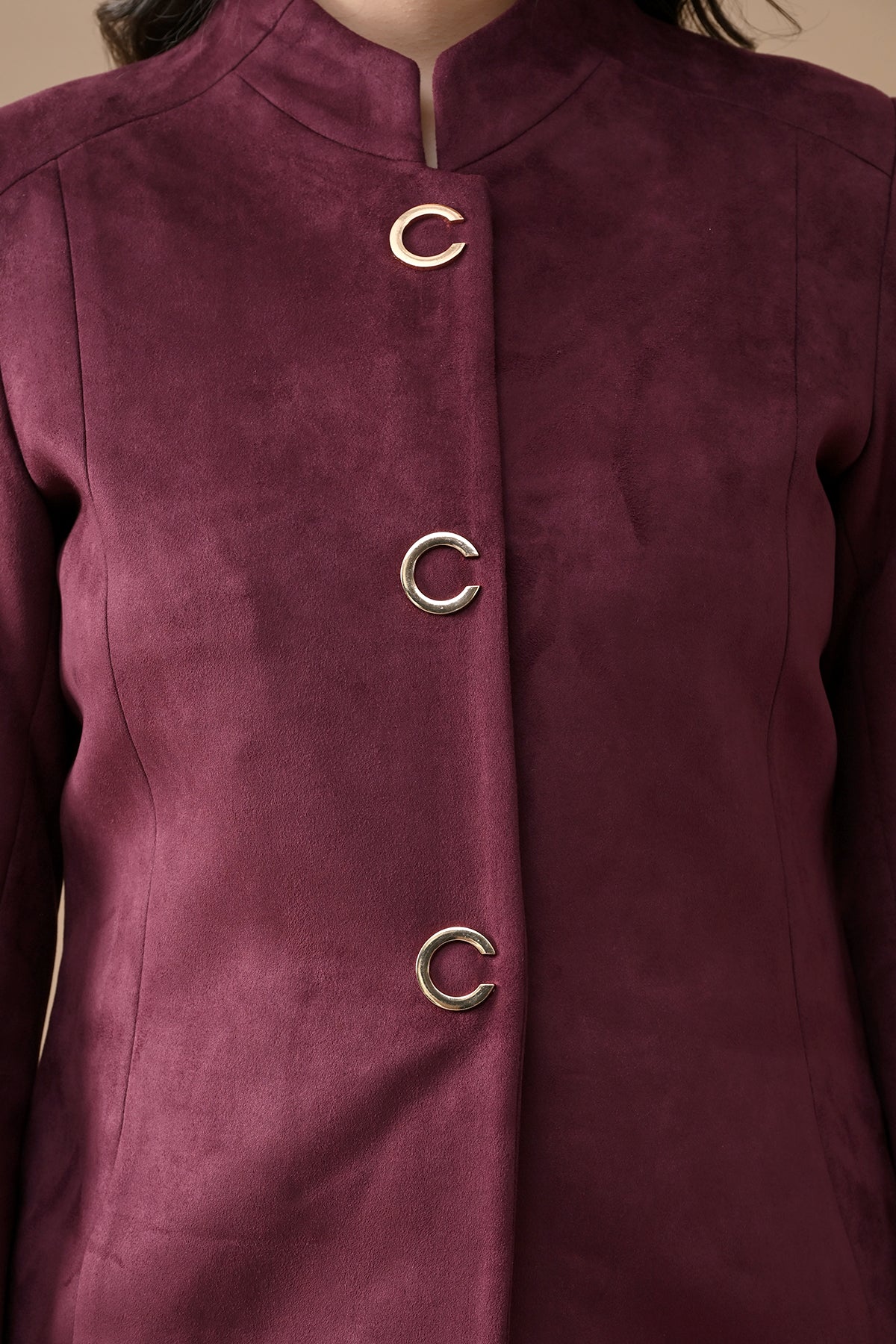 Winter Maroon Mandarin Collar Neck Overcoat