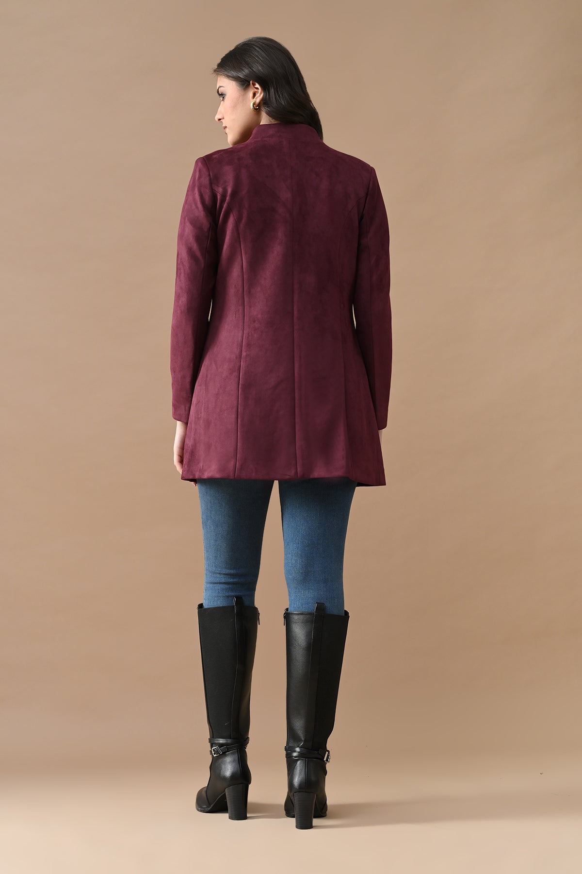 Winter Maroon Mandarin Collar Neck Overcoat