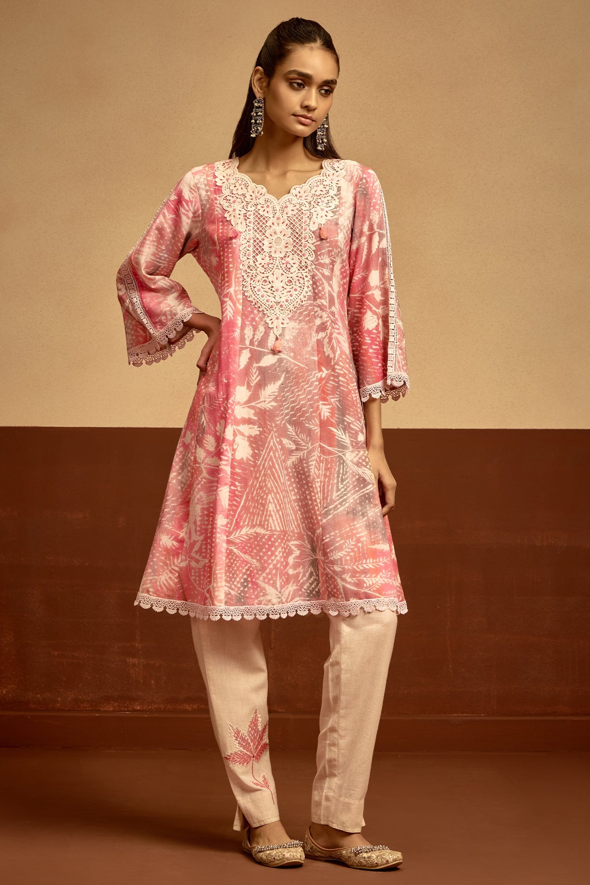 Cream Printed Kurta Set