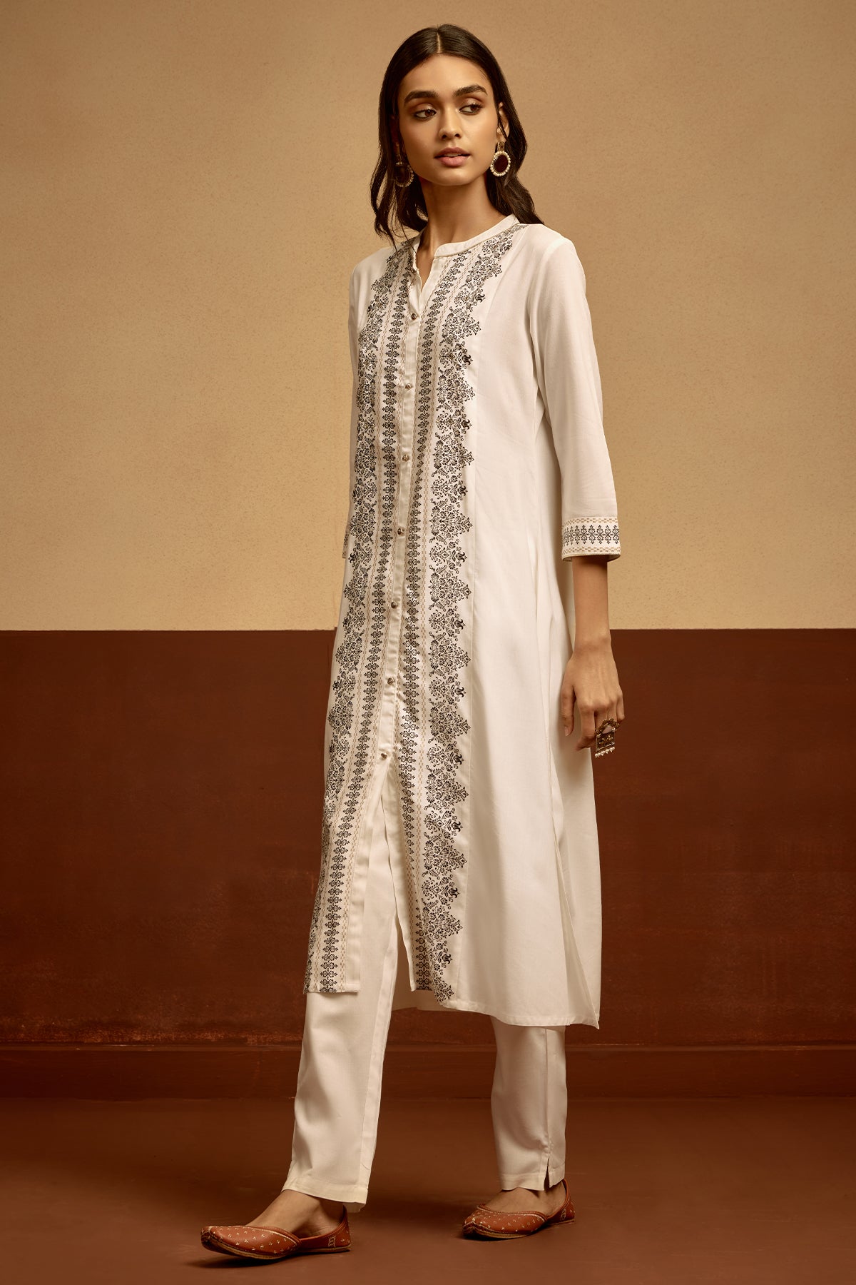 White Printed Kurta Set