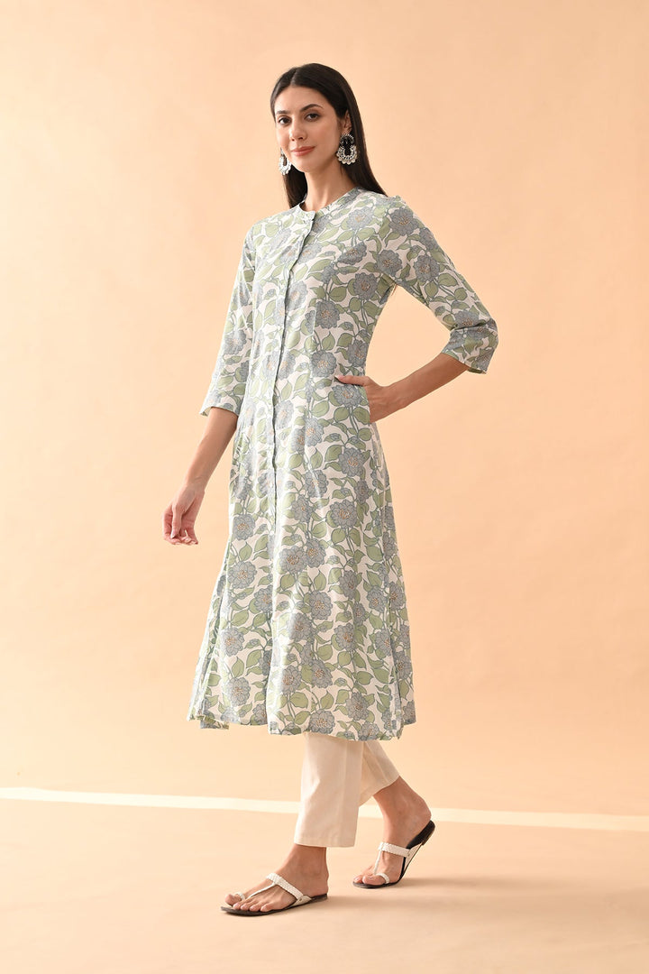 White Floral Printed Kurta