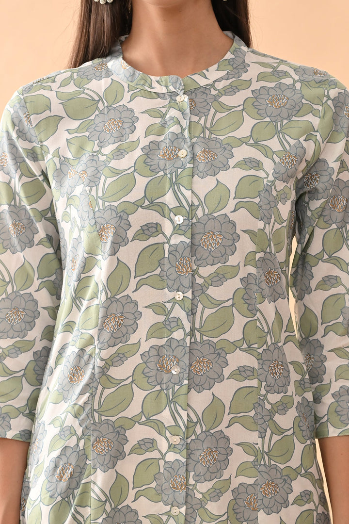 White Floral Printed Kurta