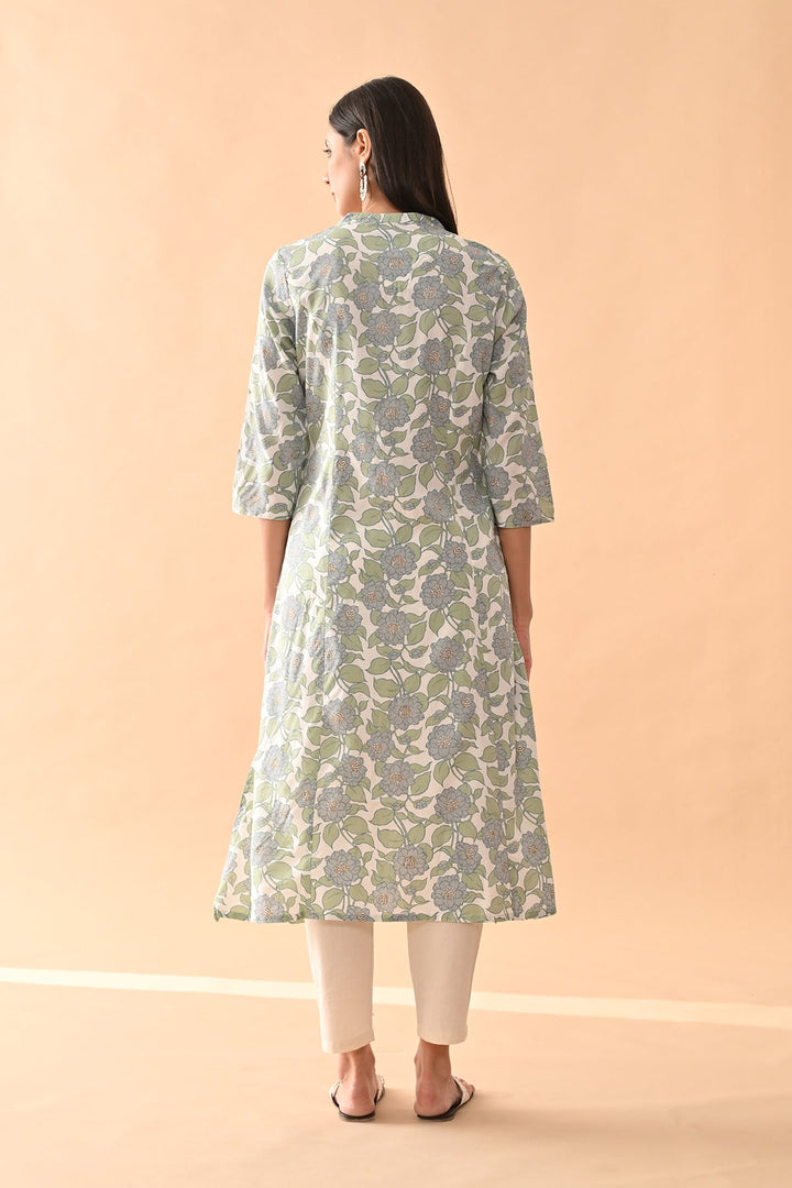 White Floral Printed Kurta