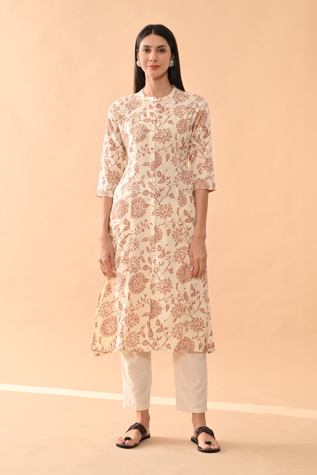Cream Floral Printed Kurta