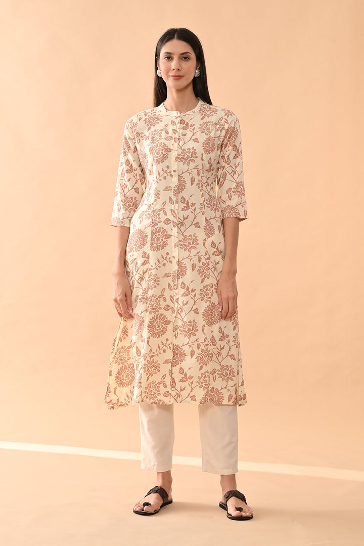Cream Floral Printed Kurta
