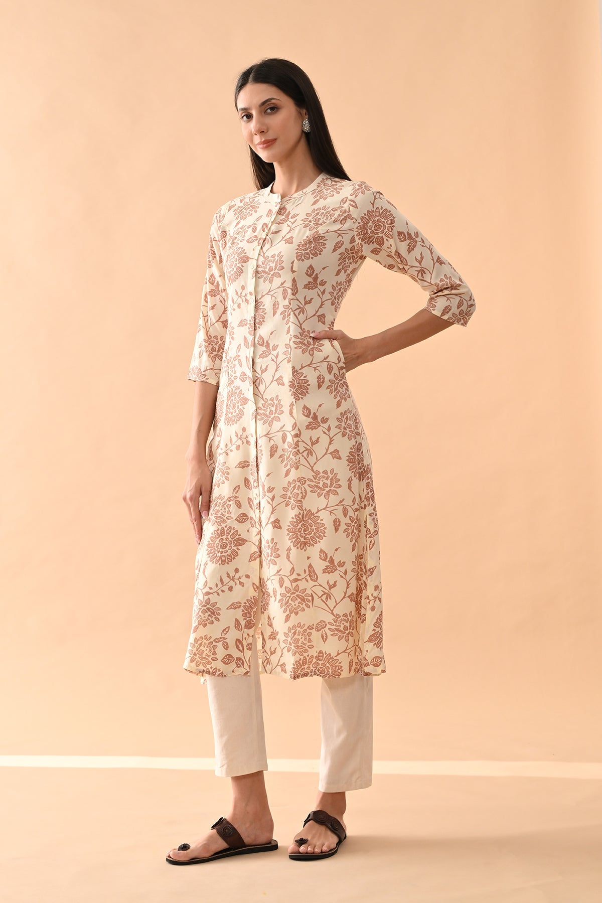 Cream Floral Printed Kurta