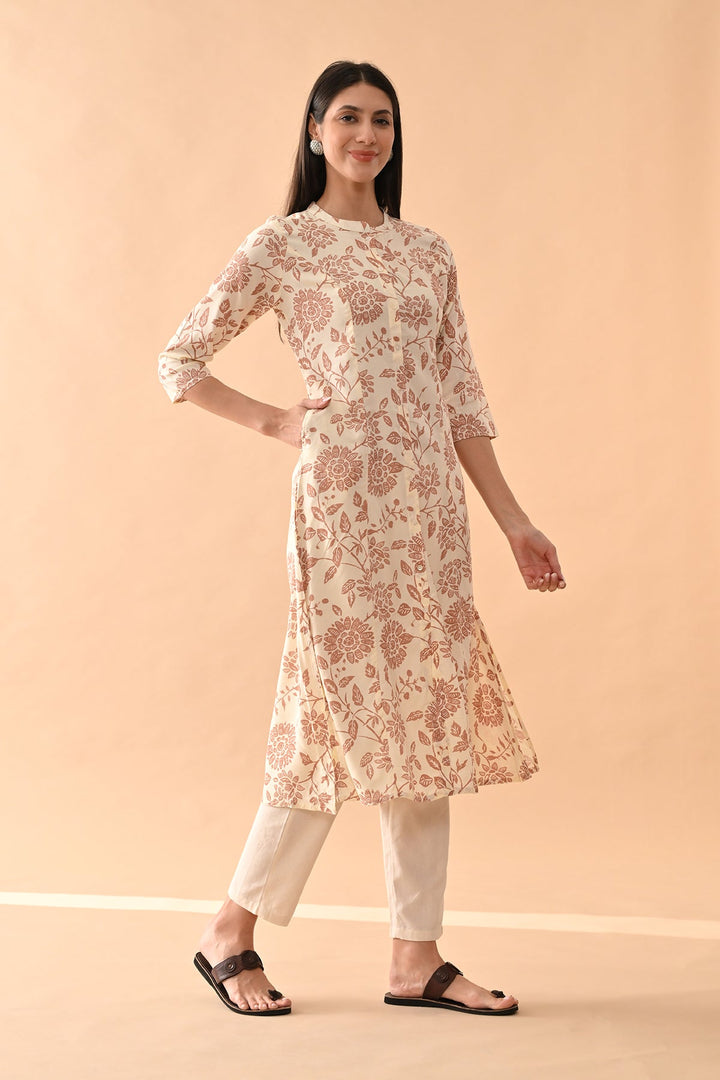 Cream Floral Printed Kurta
