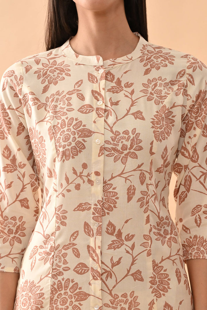 Cream Floral Printed Kurta