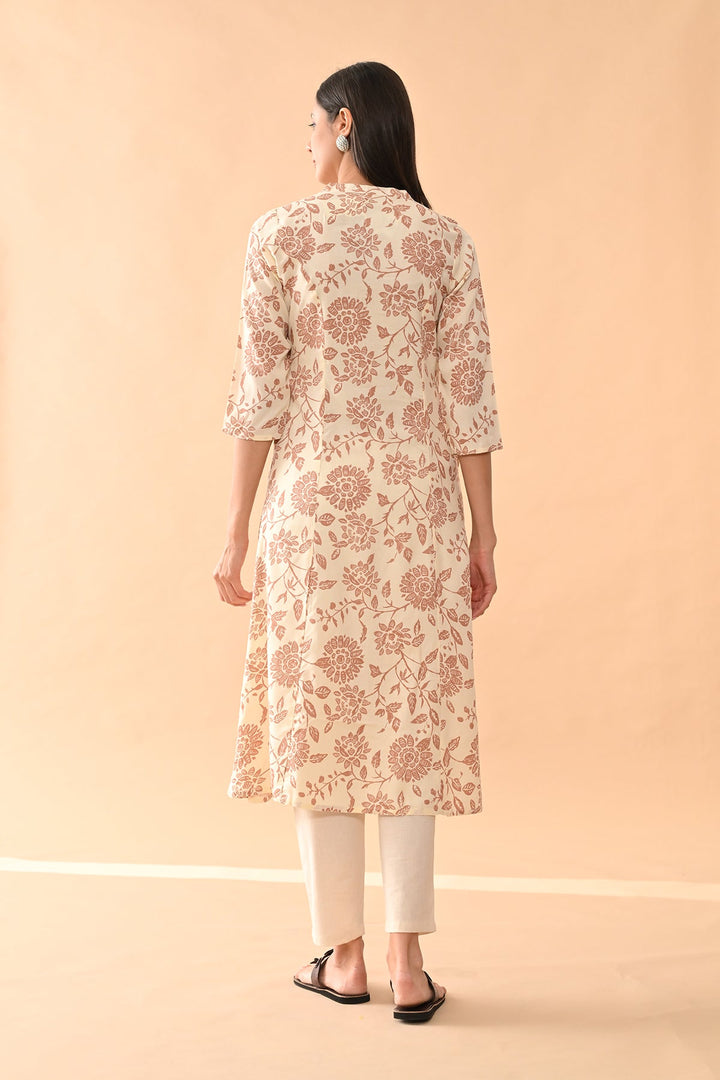 Cream Floral Printed Kurta