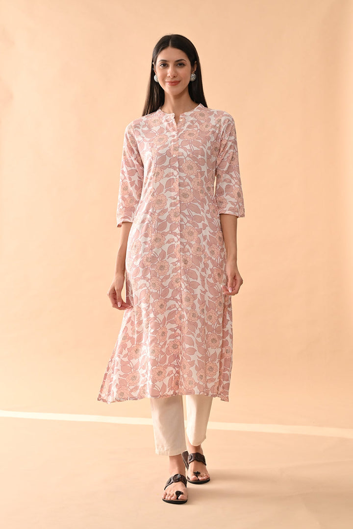 Cream Floral Printed Kurta