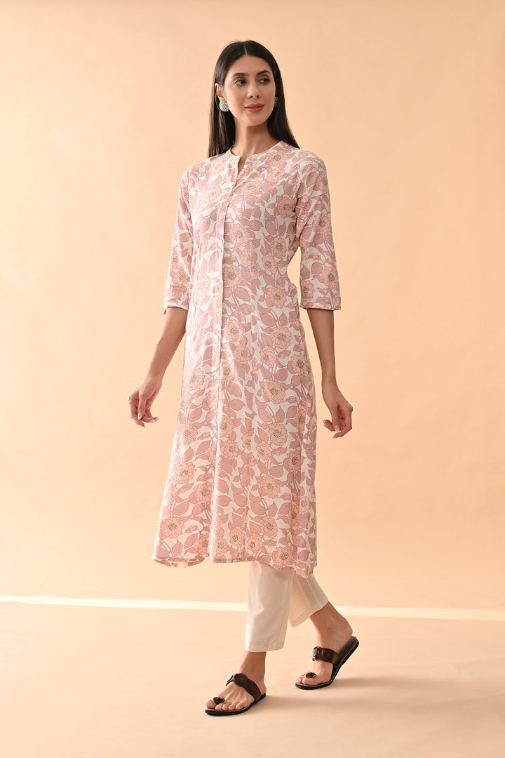 Cream Floral Printed Kurta