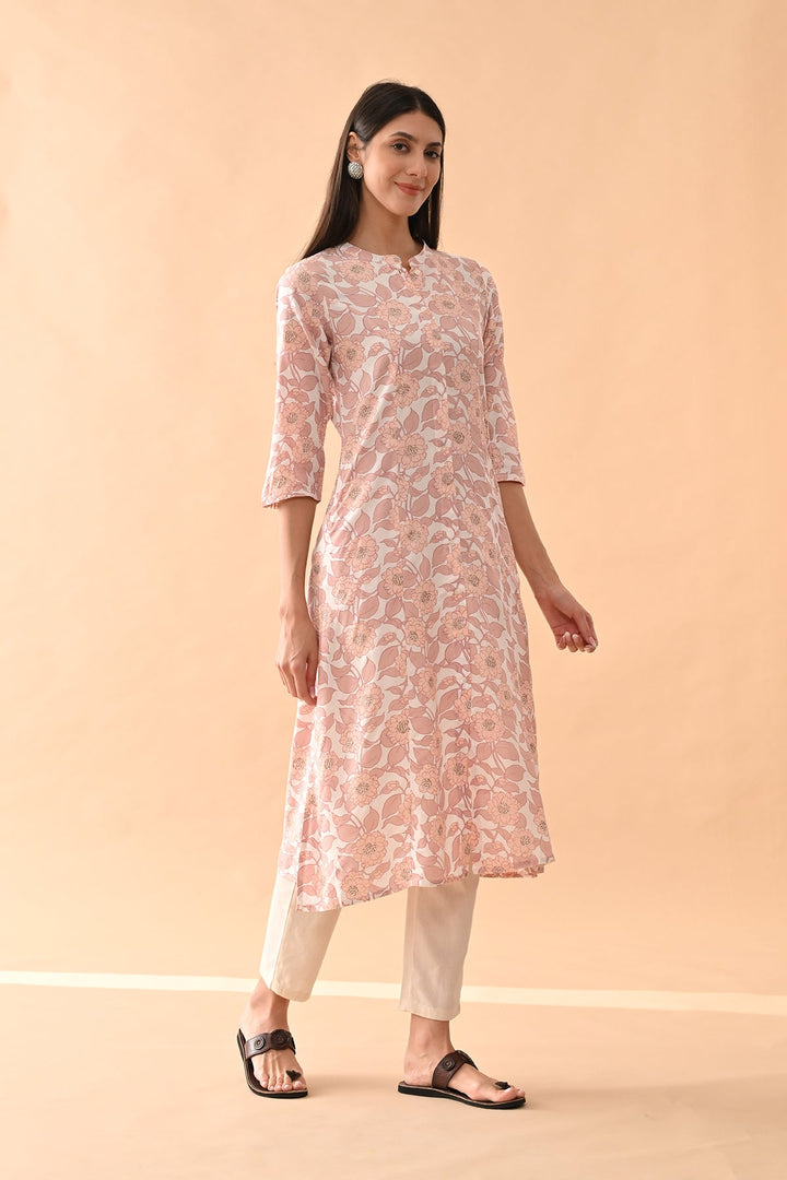 Cream Floral Printed Kurta