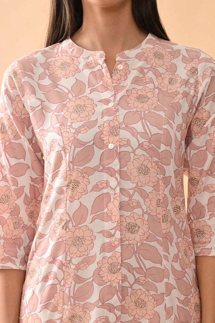 Cream Floral Printed Kurta
