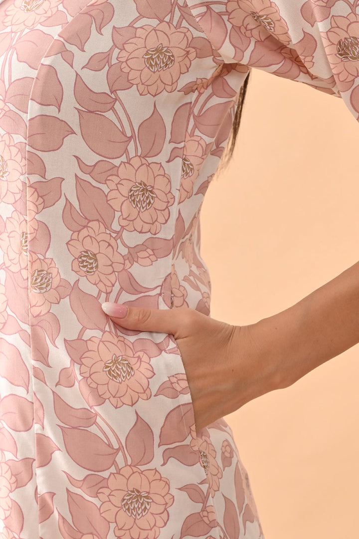Cream Floral Printed Kurta