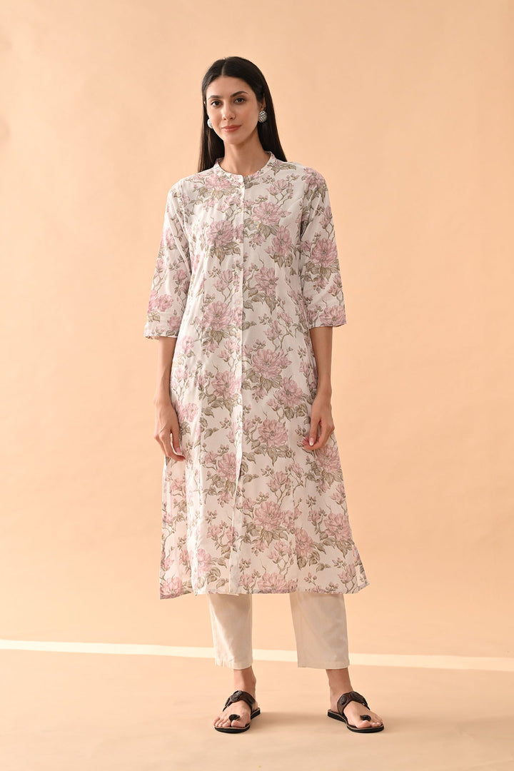 White Floral Printed Kurta