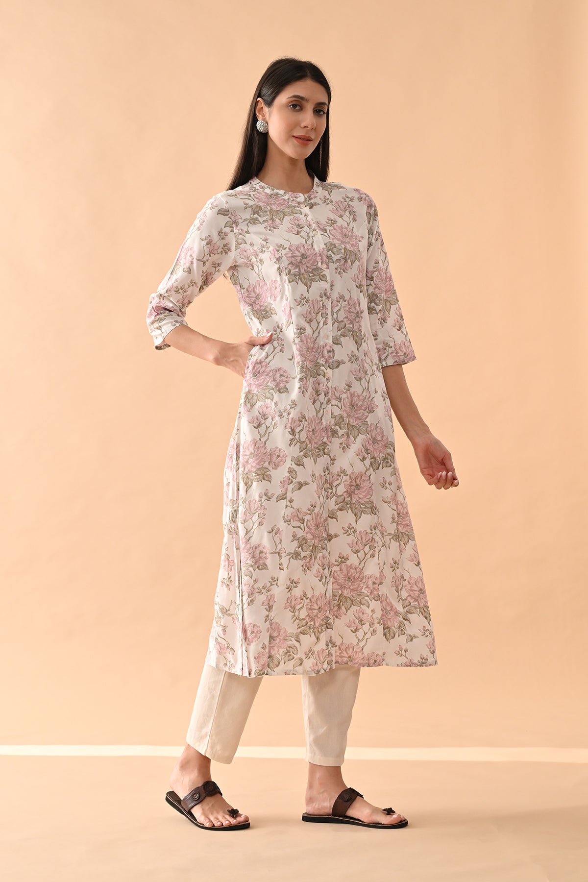 White Floral Printed Kurta