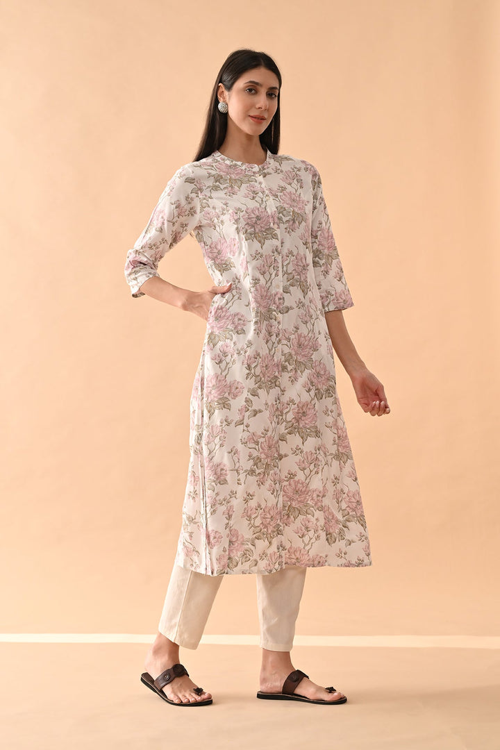 White Floral Printed Kurta