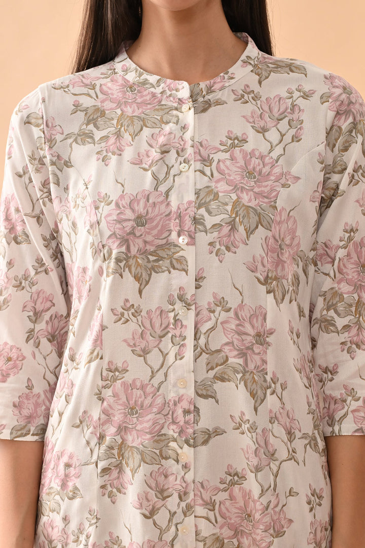 White Floral Printed Kurta