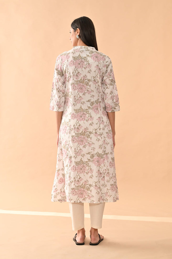 White Floral Printed Kurta