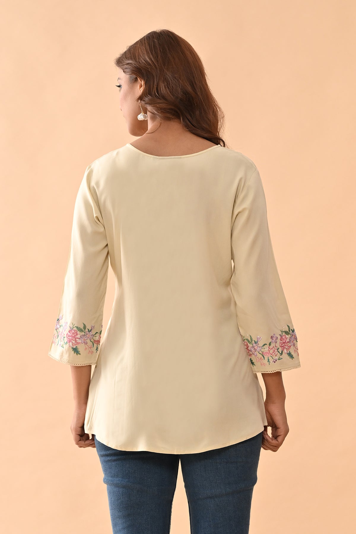 Cream Embroidered Straight Top