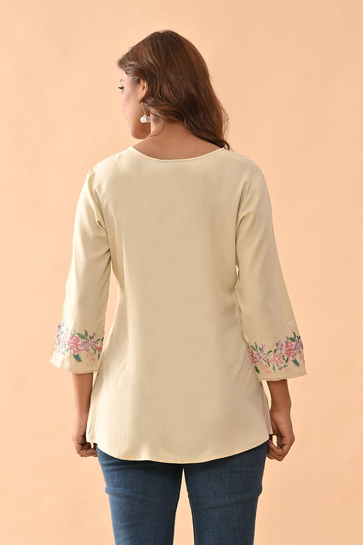 Cream Embroidered Straight Top