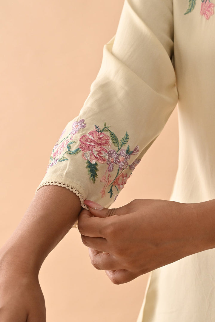 Cream Embroidered Straight Top