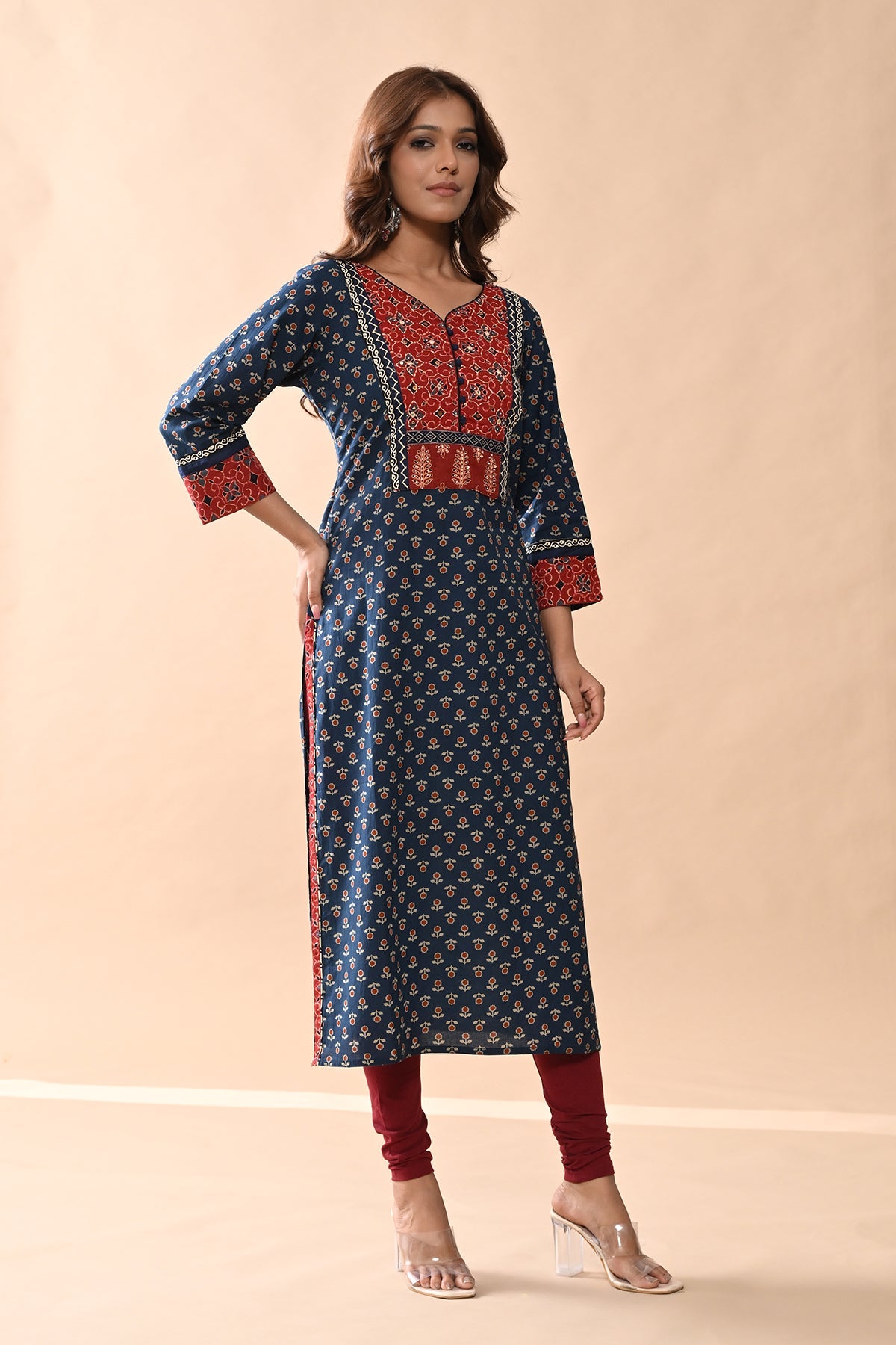Blue Printed Straight Kurta