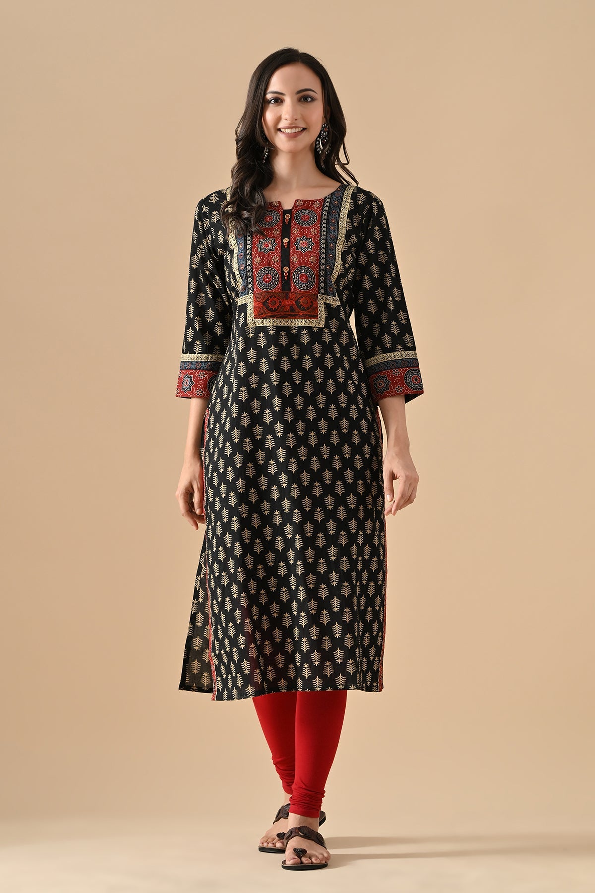 Black Printed Straight Kurta