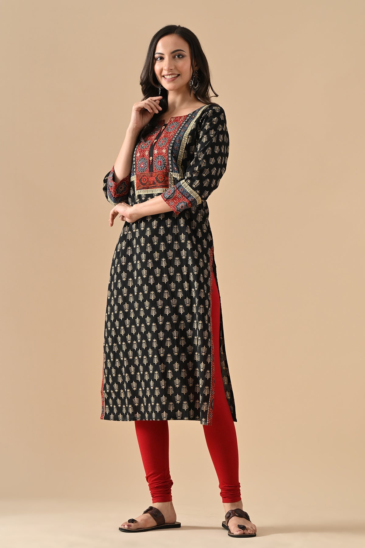 Black Printed Straight Kurta