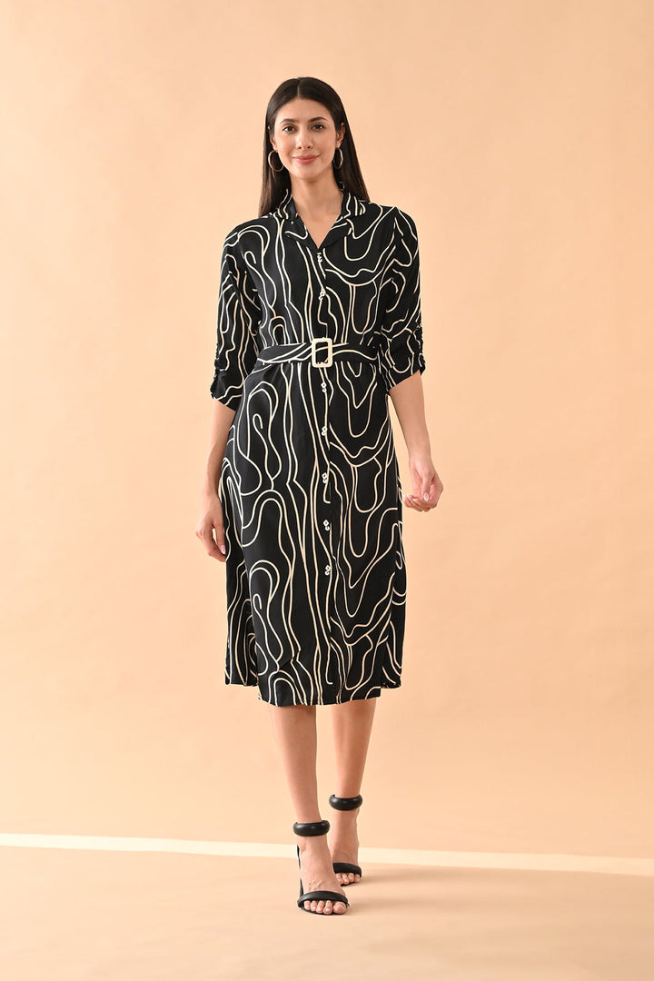 Black Printed A-line Dress