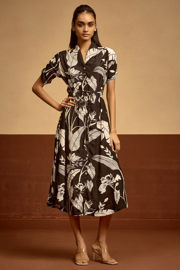 Black Printed A-line Dress