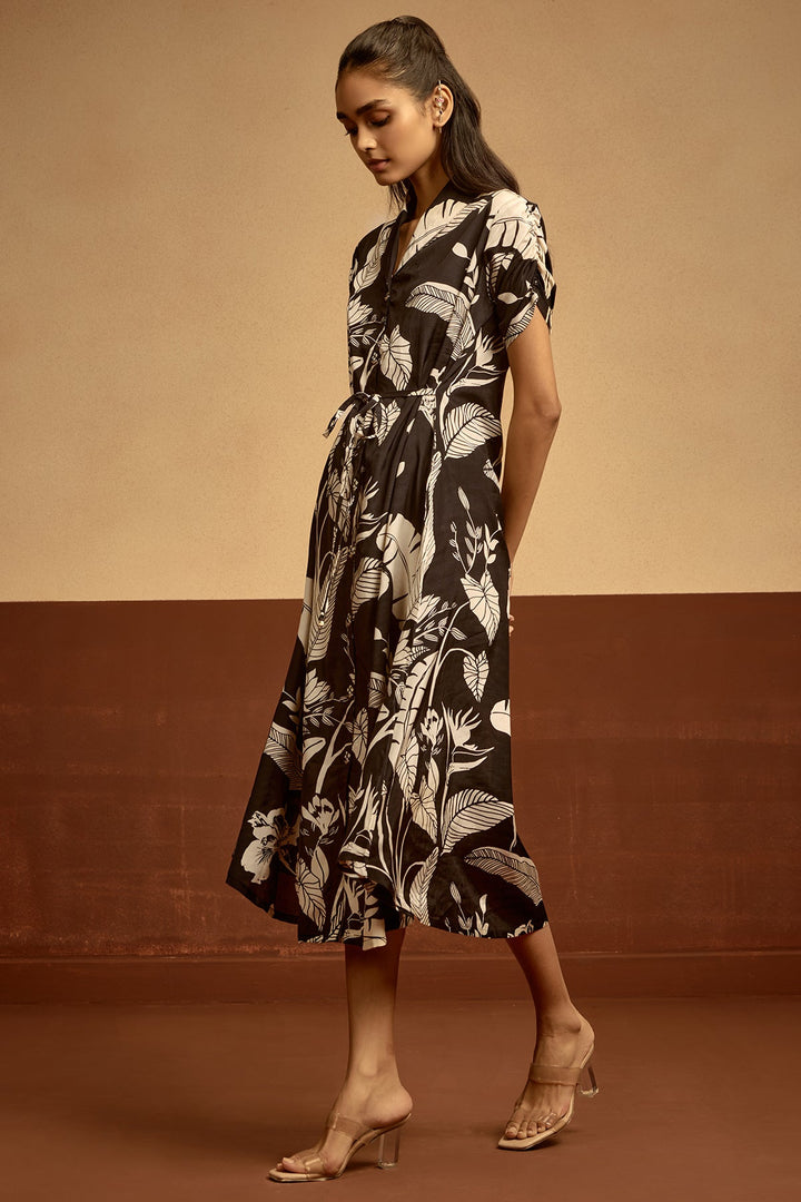 Black Printed A-line Dress
