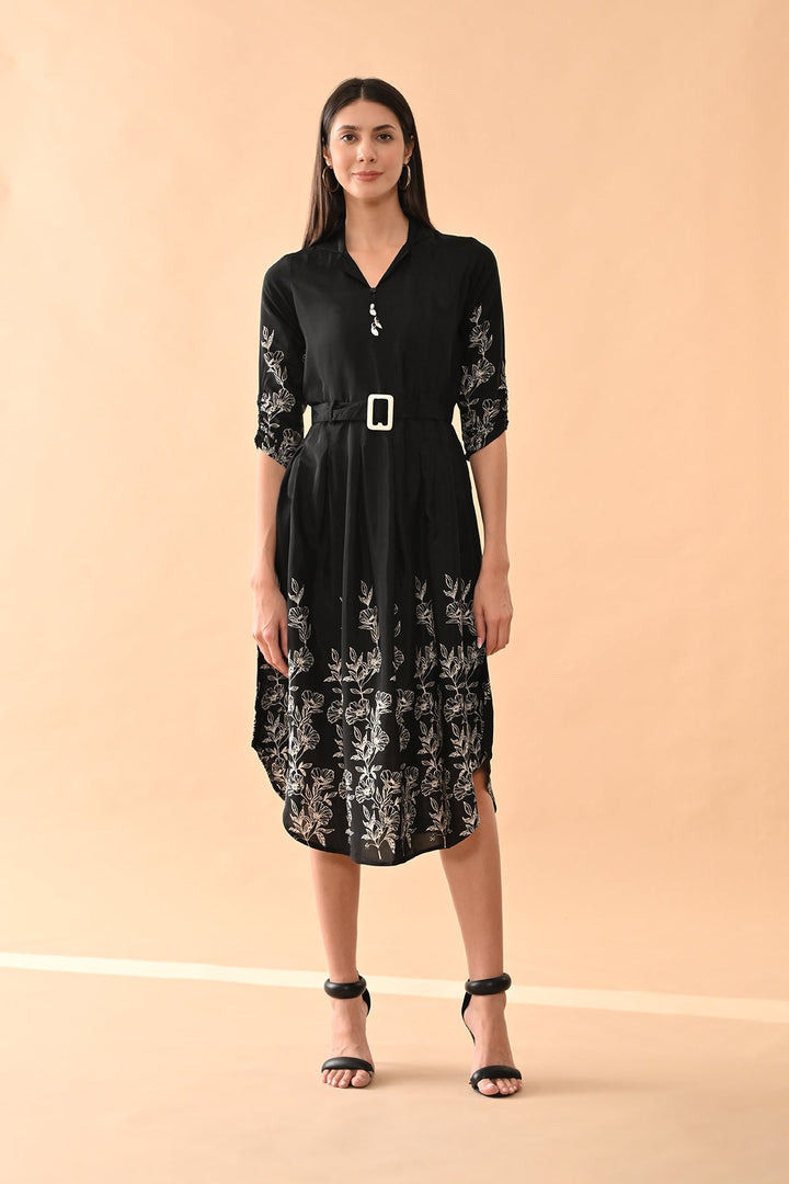 Black Printed A-line Dress
