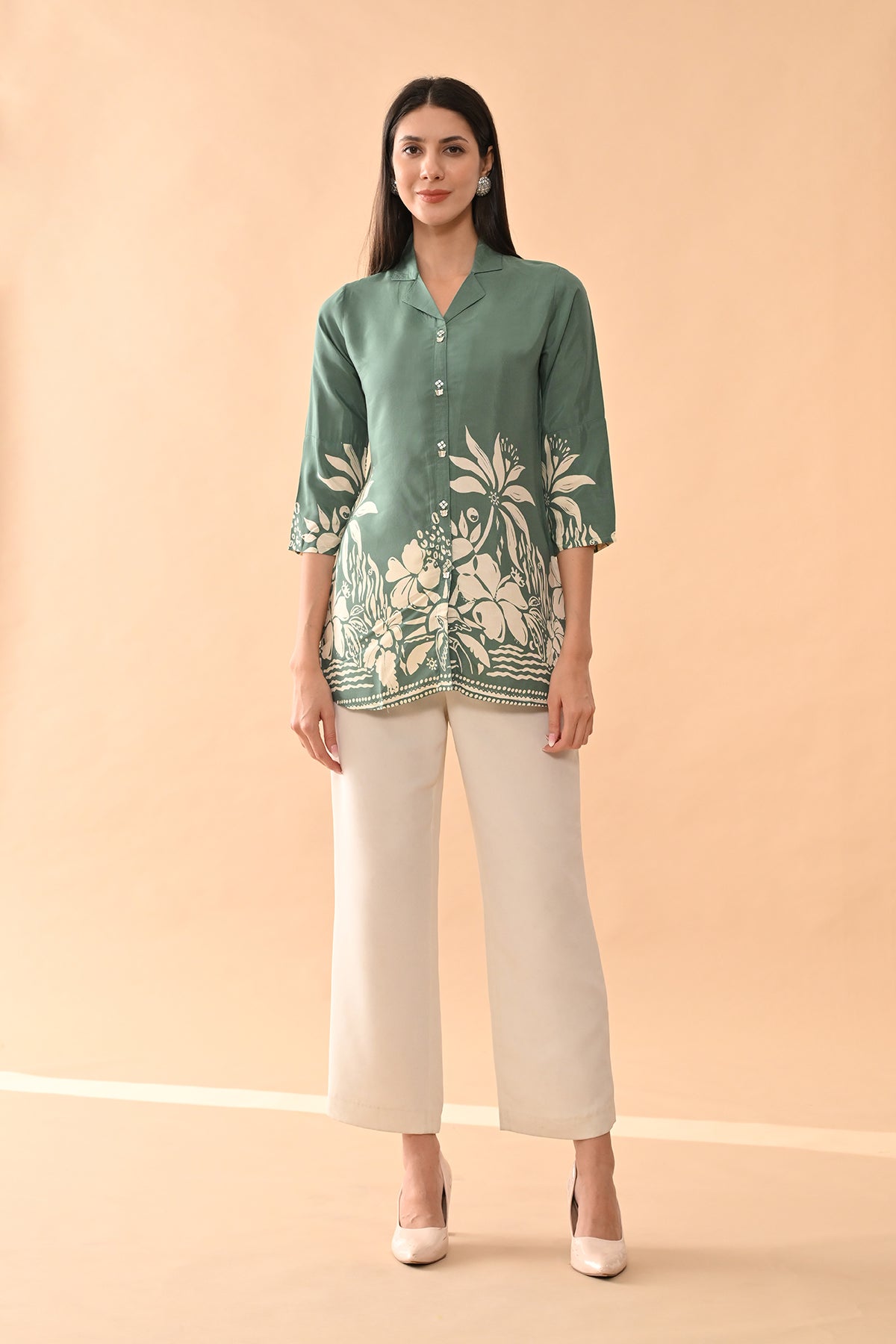 Green Printed Straight Top