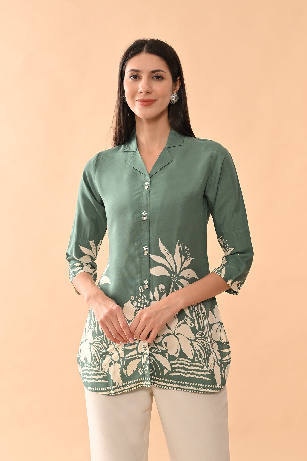 Green Printed Straight Top