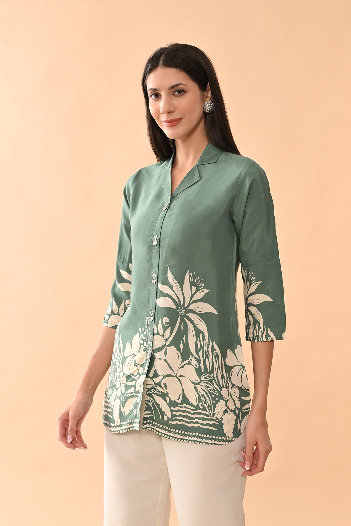 Green Printed Straight Top