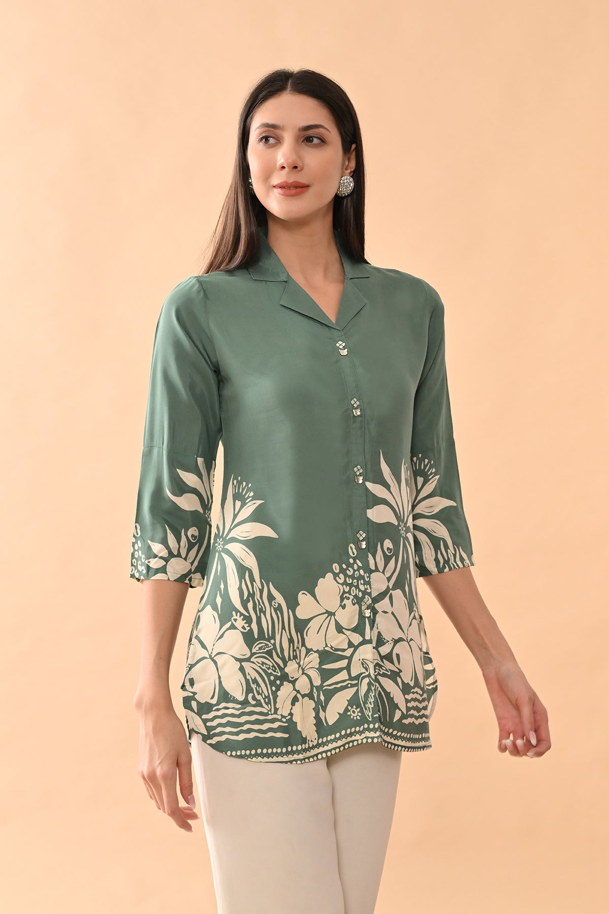 Green Printed Straight Top