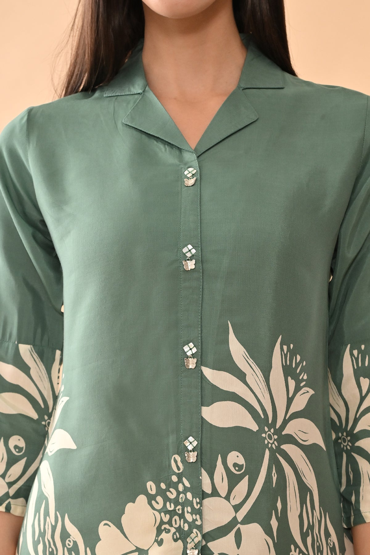 Green Printed Straight Top