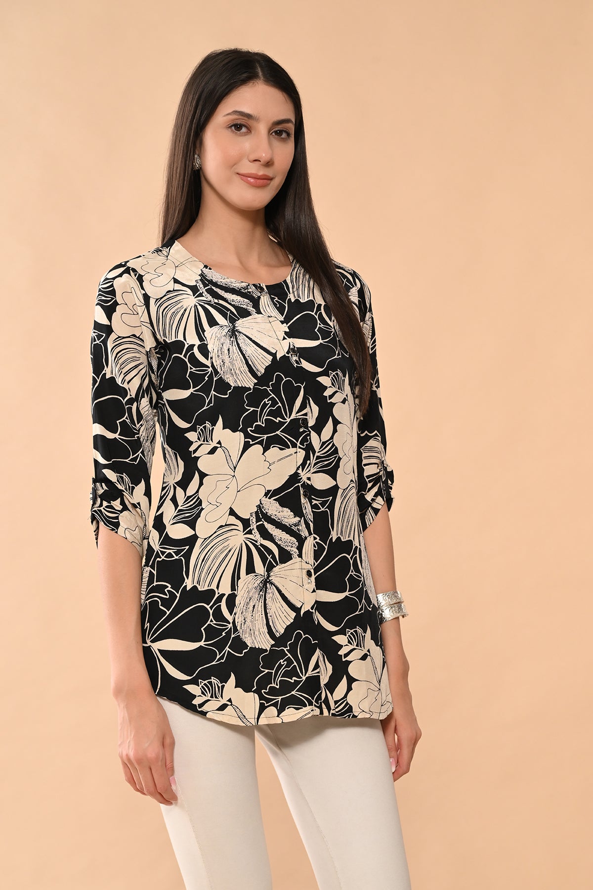Black Printed Straight Top